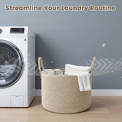 Woven Blanket Basket with Handles Laundry and Toy Storage for Living Room