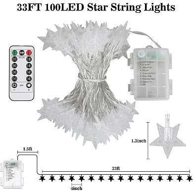 Great Ambitions Star String Lights,33ft LED Star Fairy Lights Battery Operated Indoor Outdoor