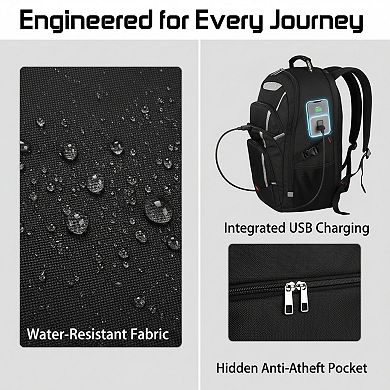 Extra Large Laptop Backpack with USB Charger Flight Approved and Water Resistant