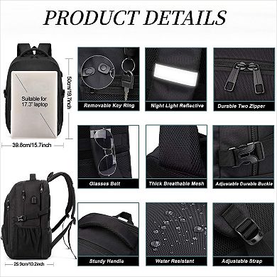 Extra Large Travel Backpack with USB Charging Port Water Resistant Anti Theft