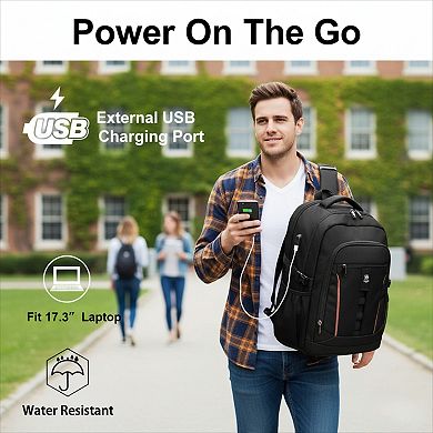 Extra Large Travel Backpack with USB Charging Port Water Resistant Anti Theft