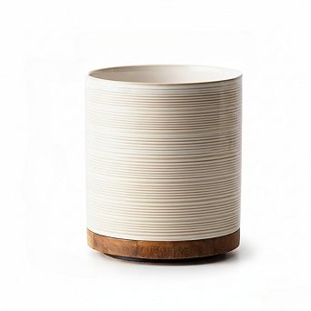 Rotating Ceramic Utensil Holder with Wooden Base for Countertop Organization