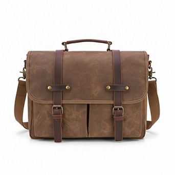 Rugged Leather Messenger Bag Waterproof Waxed Canvas for Laptop and Work