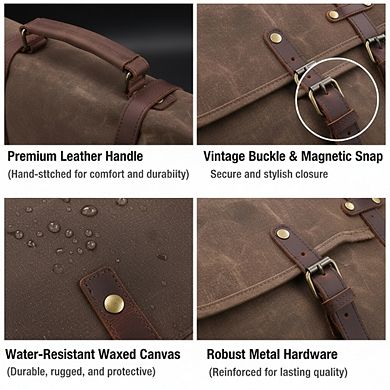 Rugged Leather Messenger Bag Waterproof Waxed Canvas for Laptop and Work