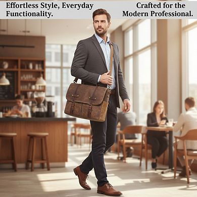 Rugged Leather Messenger Bag Waterproof Waxed Canvas for Laptop and Work