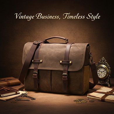 Rugged Leather Messenger Bag Waterproof Waxed Canvas for Laptop and Work