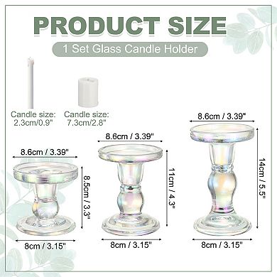 3.3/4.3/5.5 in Glass Candle Holder for Taper/Column Candles, Set of 3 Tealight Stand Candlestick