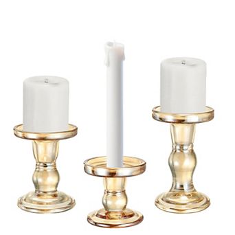 3.3/4.3/5.5 in Glass Candle Holder for Taper/Column Candles, Set of 3 Tealight Stand Candlestick
