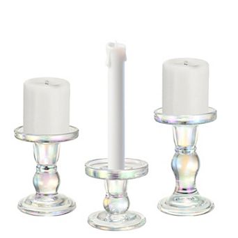 3.3/4.3/5.5 in Glass Candle Holder for Taper/Column Candles, Set of 3 Tealight Stand Candlestick