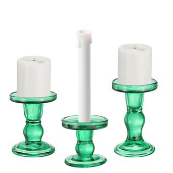 3.3/4.3/5.5 in Glass Candle Holder for Taper/Column Candles, Set of 3 Tealight Stand Candlestick