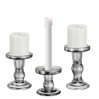 3.3/4.3/5.5 in Glass Candle Holder for Taper/Column Candles, Set of 3 Tealight Stand Candlestick