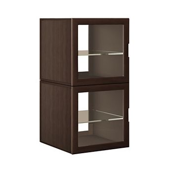 Dual-Sided Glass Display Cabinet, Glass Curio Cabinet with Adjustable Shelves, 2 Pack
