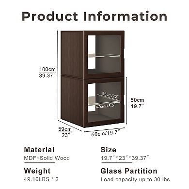 Dual-Sided Glass Display Case, Modern Curio Cabinet with Adjustable Shelves for Collectibles, 2 Pack