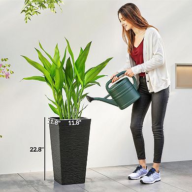 Outsunny 22.8 Inch Tall Planters, Set of 3 Plastic Flower Pots,