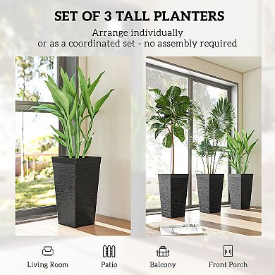 Outsunny 22.8 Inch Tall Planters, Set of 3 Plastic Flower Pots,