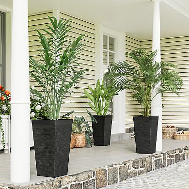 Outsunny 22.8 Inch Tall Planters, Set of 3 Plastic Flower Pots,