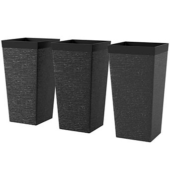 Outsunny 22.8 Inch Tall Planters, Set of 3 Plastic Flower Pots,