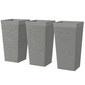 Outsunny 22.8 Inch Tall Planters, Set of 3 Plastic Flower Pots,