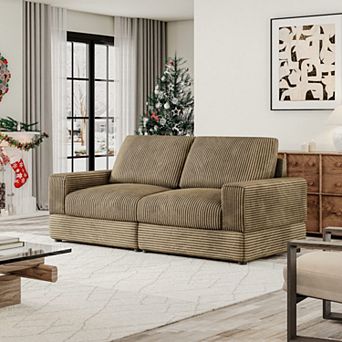 78.7''W Corduroy Sectional Sofa, Modern Modular Couch, 2-seater Loveseat for Living Room, Green