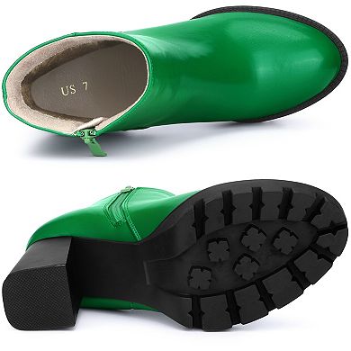 Women's Platform Lug Sole Round Toe Side Zip Block Heeled Chelsea Boots