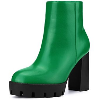 Women's Platform Lug Sole Round Toe Side Zip Block Heeled Chelsea Boots