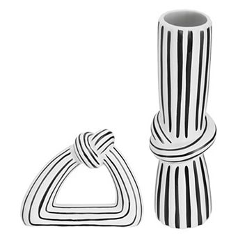 Ceramic Modern Flower Vase, Striped Knot Art Ceramic Statues Centerpiece Ornament, White and Black