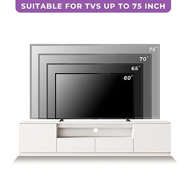 126'' White Entertainment Center for TVs up to 75", Wood TV Stand Modern Media Console Set of 3
