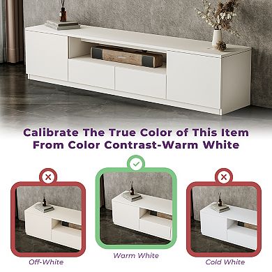 126'' White Entertainment Center for TVs up to 75", Wood TV Stand Modern Media Console Set of 3
