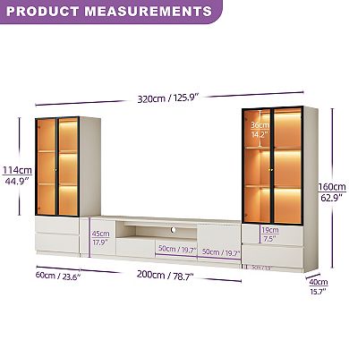 126'' White Entertainment Center for TVs up to 75", Wood TV Stand Modern Media Console Set of 3
