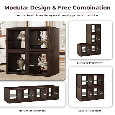 Dual-Sided Glass Display Cabinet, Curio Cabinet for Collectibles, Decor Case for Living Room, 4 Pack