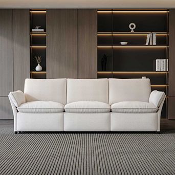 White Chenille Electric 3-seater Reclining Sofa with Pillow Armrests and Adjustable Motors