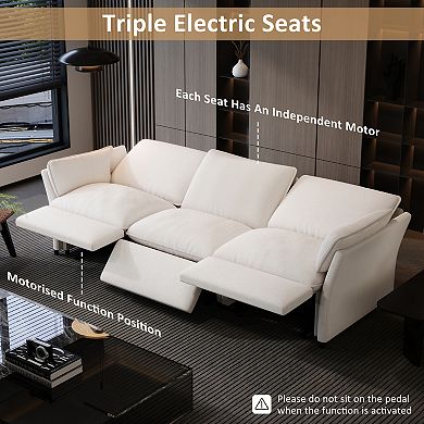 White Chenille Electric Reclining Sofa, 3-seater Power Adjustable Couch, Modular Sectional Couch