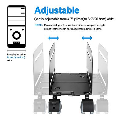 CPU Stand Adjustable Width 4.7" to 8.2" with 2 Locking Wheels and 2 Caster Wheels