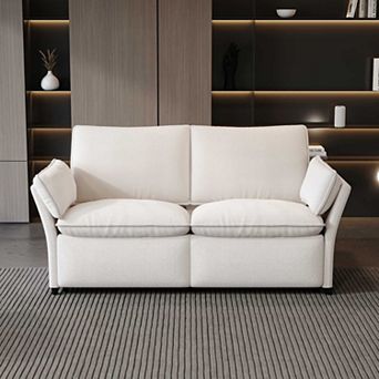 White Chenille Electric 2-seater Reclining Sofa with Pillow Armrests and Adjustable Motors