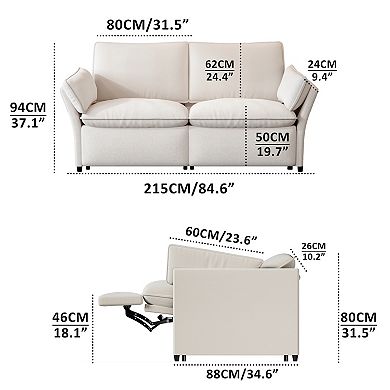 White Chenille Electric Reclining Sofa, 2-seater Power Adjustable Couch, Modular Sectional Couch
