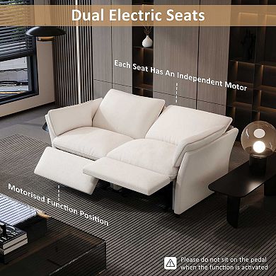 White Chenille Electric Reclining Sofa, 2-seater Power Adjustable Couch, Modular Sectional Couch