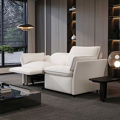 White Chenille Electric Reclining Sofa, 2-seater Power Adjustable Couch, Modular Sectional Couch