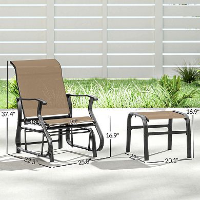 Outsunny Outdoor Glider with Ottoman, High Back Patio Glider Set,