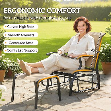 Outsunny Outdoor Glider with Ottoman, High Back Patio Glider Set,