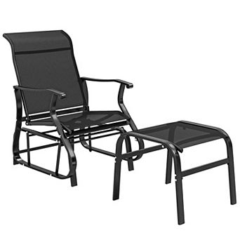 Outsunny Outdoor Glider with Ottoman, High Back Patio Glider Set,