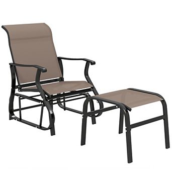Outsunny Outdoor Glider with Ottoman, High Back Patio Glider Set,