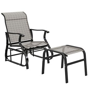 Outsunny Outdoor Glider with Ottoman, High Back Patio Glider Set,