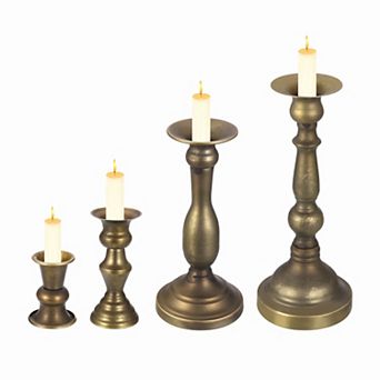 4 pc Vintage Candlestick Holder, Decorative Metal Candle Holder for Tealight Wedding Dining, Bronze