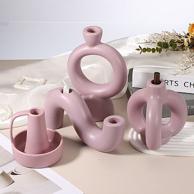 Ceramic Candle Holder, 3.8x3.8x5.8" Decorative Candle Display Holder Centerpiece Decoration, Purple