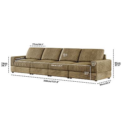 137.8''W Corduroy Sectional Couch, Comfy 4-seater Modular Sofa, Modern Oversized Sofa with Armrests