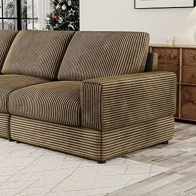 137.8''W Corduroy Sectional Couch, Comfy 4-seater Modular Sofa, Modern Oversized Sofa with Armrests
