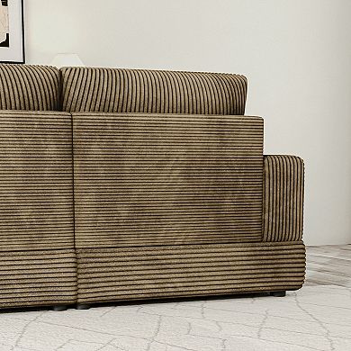 137.8''W Corduroy Sectional Couch, Comfy 4-seater Modular Sofa, Modern Oversized Sofa with Armrests