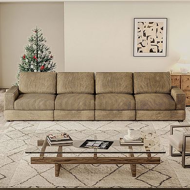 137.8''W Corduroy Sectional Couch, Comfy 4-seater Modular Sofa, Modern Oversized Sofa with Armrests
