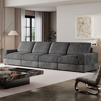 137.8''W Corduroy Sectional Couch, Comfy 4-seater Modular Sofa, Modern Oversized Sofa with Armrests