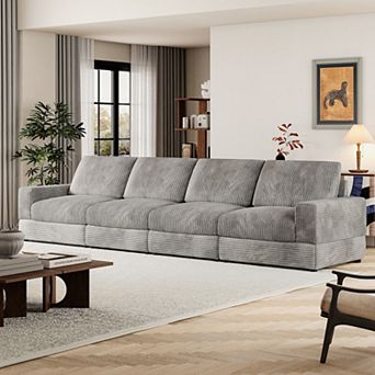 137.8''W Corduroy Sectional Couch, Comfy 4-seater Modular Sofa, Modern Oversized Sofa with Armrests